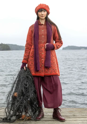 Långkofta "Nova Scotia" i lammull - koppar/mönstrad