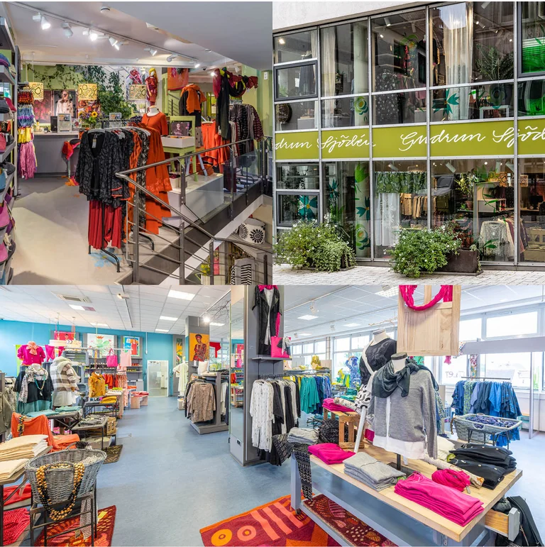 A collage of pictures from Gudrun Sjödén’s store in Stuttgart.