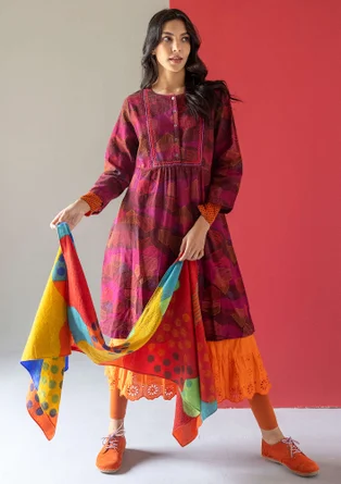 Vävd klänning "Alaska" i ekologisk bomull/lin - aubergine