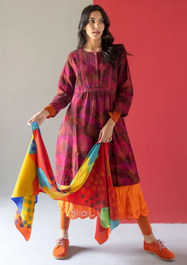 Vävd klänning "Alaska" i ekologisk bomull/lin - aubergine