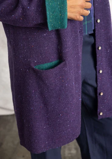 Långkofta i lammullsmix - björnbär/melange