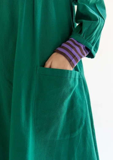 Vävd klänning "Benedita" i ekologisk bomull - ljus buteljgrön