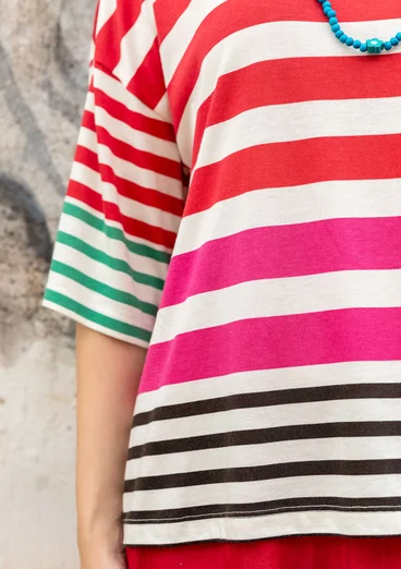 Färgglad randig topp "Kochi" i ekologisk bomull/modal - smultron