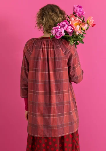 Vävd artistblus "Nora" i ekologisk bomull - krappröd