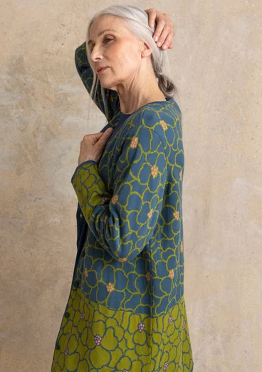 Långkofta ”Theia” i ekologisk/återvunnen bomull - indigogrön