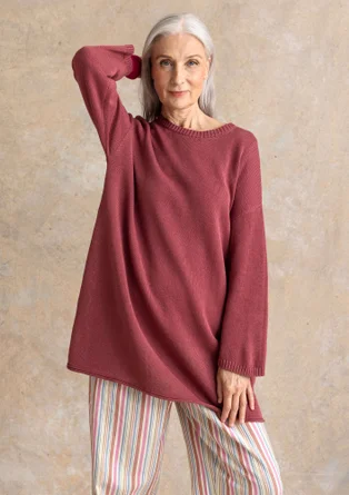 Stickad tunika i återvunnen bomull - dovröd