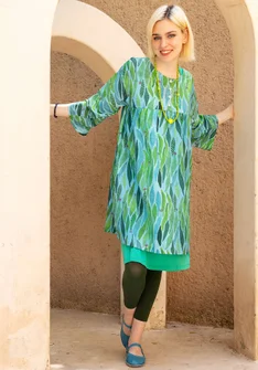 Vävd klänning "Marie" i ekologisk bomull/siden - cikada/mönstrad