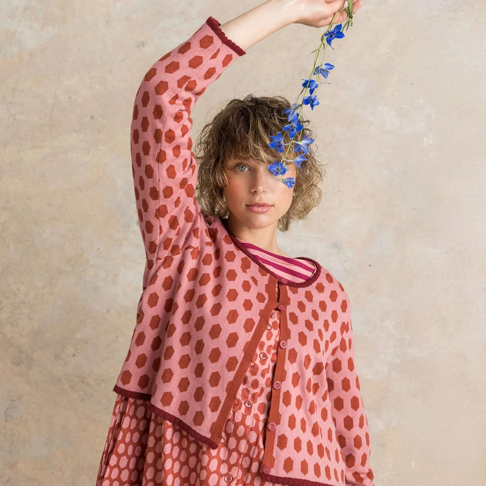 Kofta ”Vendela” i ekologisk/återvunnen bomull - laxrosa