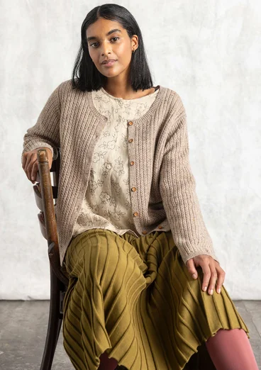 Stickad kjol i ekologisk/återvunnen bomull - mörk oliv/enfärgad