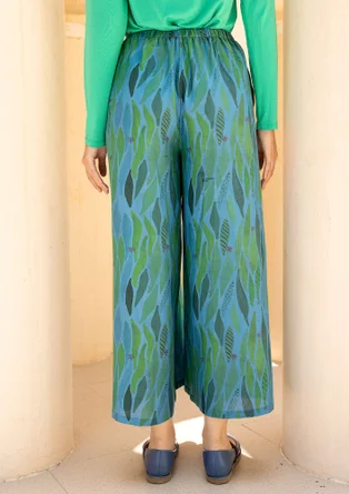 Vävd byxa "Paris" i ekologisk bomull/siden - indigofera/mönstrad