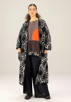 Mönstrad lång kofta "Midori" i ekologisk bomull - svart