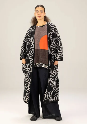 Mönstrad lång kofta "Midori" i ekologisk bomull - svart