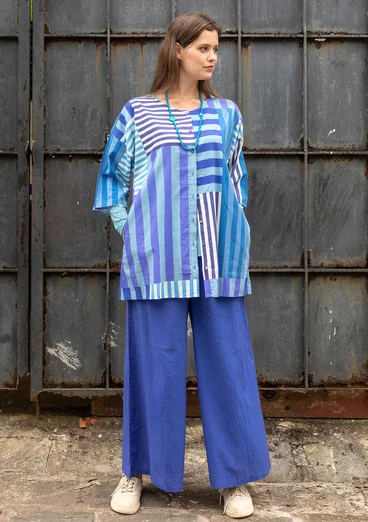 Färgglad vävd blus "Cherai" i ekologisk bomull - havsblå