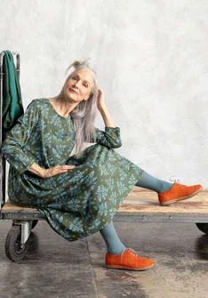 Trikåklänning "Judit" i ekologisk bomull/modal - skogsgrön/mönstrad