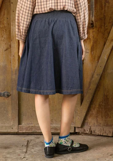 Vävd kort kjol "Ines" i ekologisk bomull - mörk indigo