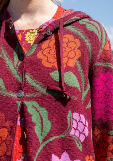 Långkofta "Pink Moon" i ull/ekologisk bomull - vindruva