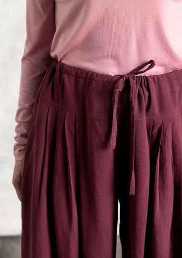 Vävd byxa "Rut" i viskos/lin - aubergine
