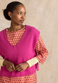 Stickad väst i ekologisk/återvunnen bomull - ljus cyklamen