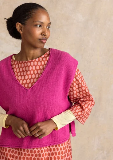 Stickad väst i ekologisk/återvunnen bomull - ljus cyklamen