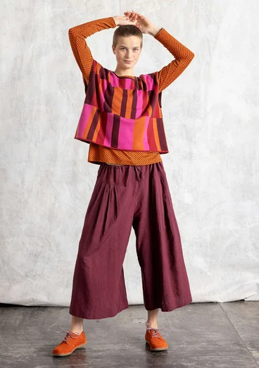 Vävd byxa "Rut" i viskos/lin - aubergine
