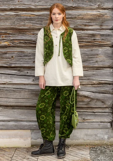 Velourväst "Nootka" i ekologisk bomull/återvunnen polyester - skogsgrön/mönstrad