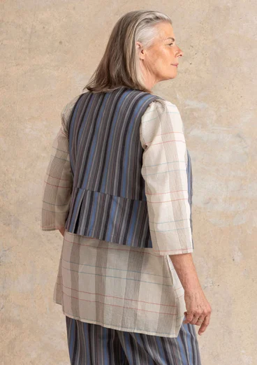 Vävd väst ”Esme” i bomull/lin - järngrå/randig