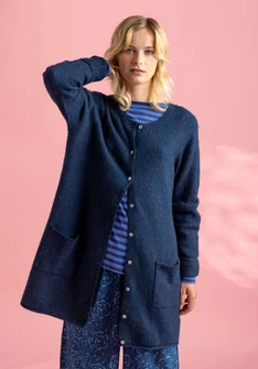 Långkofta i ull/bomull/alpacka - blåmussla