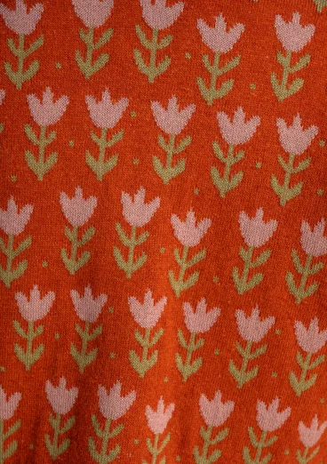 Blommig kofta "Tulipan" i lammullsmix/ekologisk bomull - henna