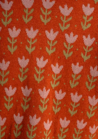 Blommig kofta "Tulipan" i lammullsmix/ekologisk bomull - henna