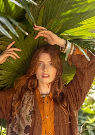 Långkofta "Harriet" i återvunnen ullmix - choklad/melange