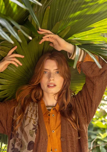 Långkofta "Harriet" i återvunnen ullmix - choklad/melange