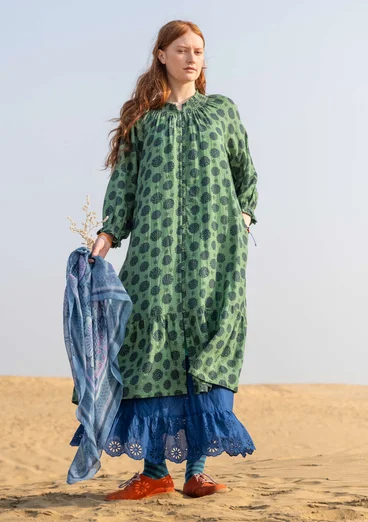 Vävd klänning "Gjusta" i ekologisk bomull - almgrön