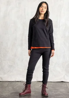 Trikåleggings i ekologisk bomullsrib - svart