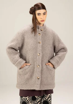 Stickad jacka i ullbouclé - ljus potatis/melange