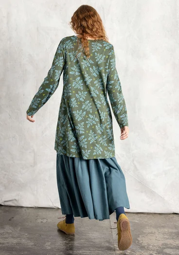 Trikåtunika "Judit" i ekologisk bomull/modal - skogsgrön/mönstrad