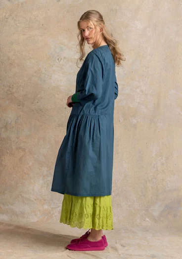 Vävd klänning ”Tindra” i ekologisk bomull - indigogrön