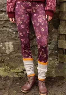 Blommiga leggings "Idun" i lyocell/elastan - aubergine