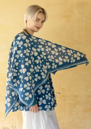 Blommig scarf "Bloom" i ekologisk bomull - indigoblå