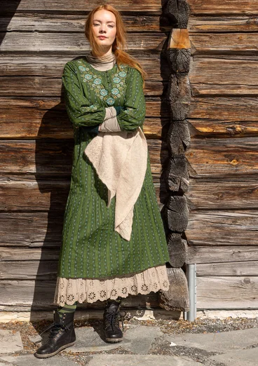 Vävd klänning "Glimra" i ekologisk bomull - skogsgrön