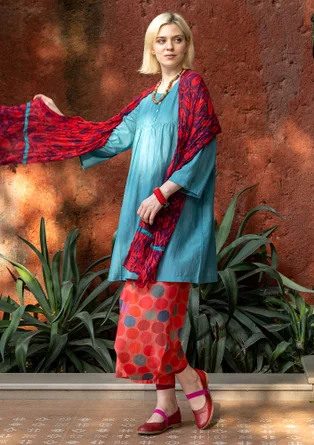 Vävd klänning "Marie" i ekologisk bomull/siden - turkos