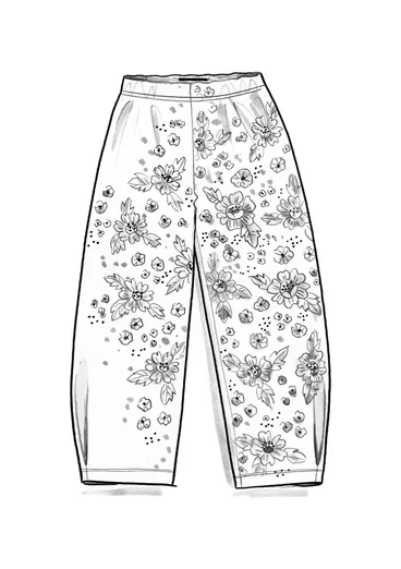 Velourbyxa "Nootka" i ekologisk bomull/återvunnen polyester - lingon/mönstrad