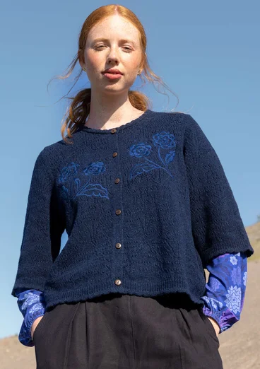 Kofta "Shadow" i lammullsmix - midnattsblå