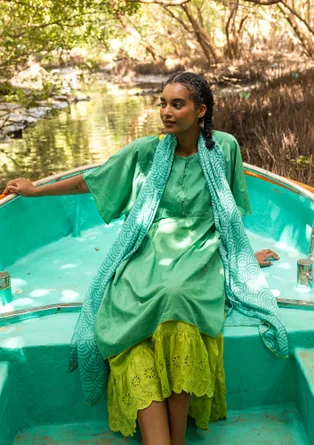 Vävd klänning "Reflexions" i ekologisk bomull - malakit