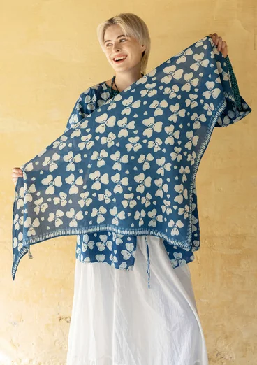 Blommig scarf "Bloom" i ekologisk bomull - indigoblå