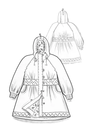 Vävd parkas "Judit" i ekologisk bomull - papegojröd