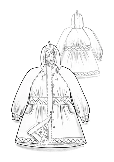 Vävd parkas "Judit" i ekologisk bomull - papegojröd