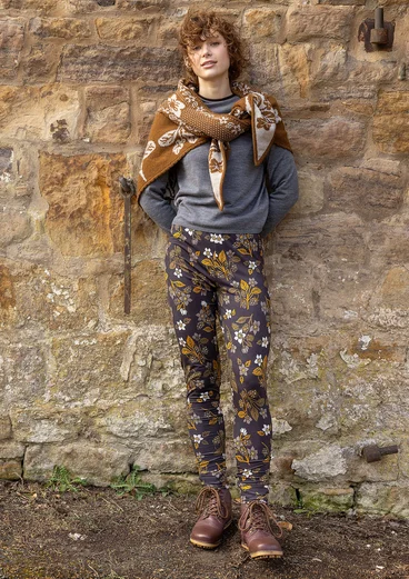Blommiga leggings "Idun" i lyocell/elastan - svart umbra