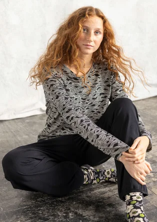 Trikåtop "Mona" i ekologisk bomull/elastan - svart/mönstrad