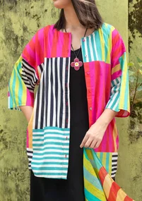 Färgglad vävd blus "Cherai" i ekologisk bomull - smultron