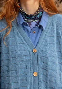 Långkofta "Harriet" i återvunnen ullmix - indigofera/melange